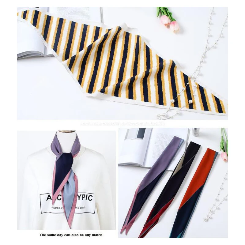 

Hot Square Silk Scarf Hair Tie Band For Business Party Women Elegant Small Vintage Skinny Retro Head Neck Silk Satin Scarf