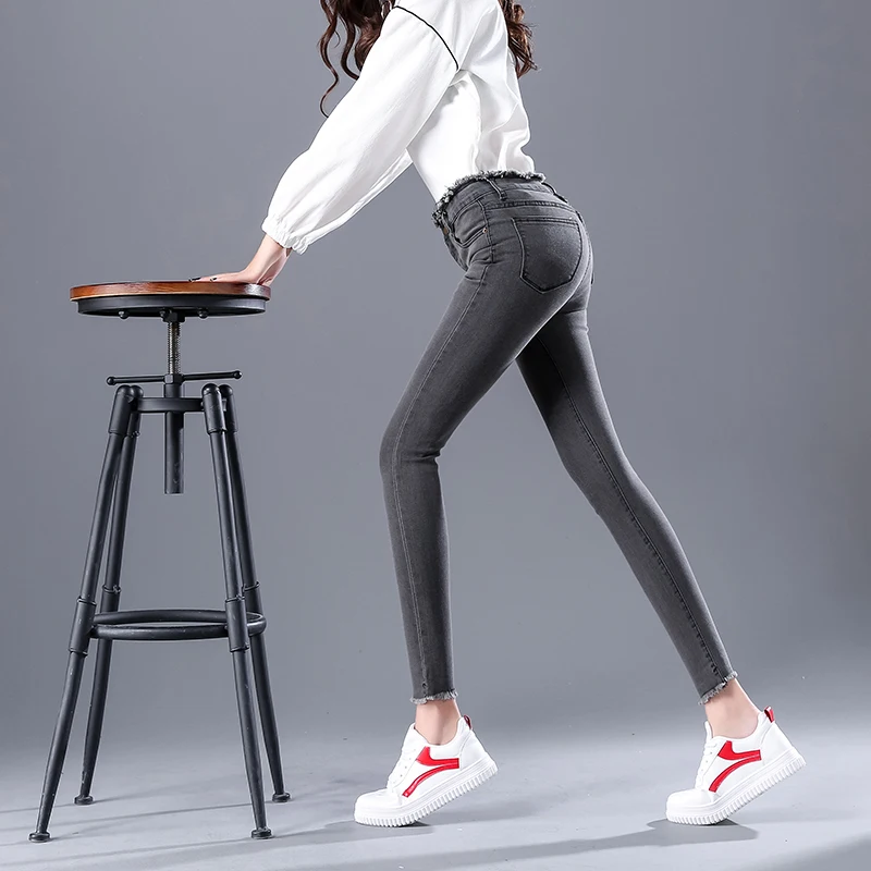 Лидер продаж 2019 новые эластичные узкие джинсы женские дизайнерские брюки до