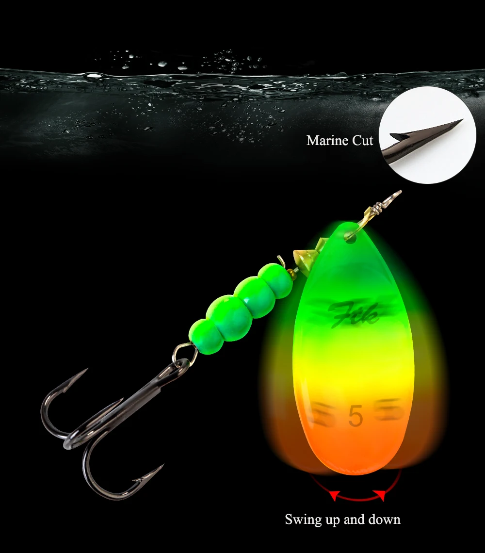 FTK New 1#-5# 5pcs/lot or 4pcs/lot Similar as Copper Spinner Bait Fishing Lure With Treble Hooks Hard Baits Spoon Pike