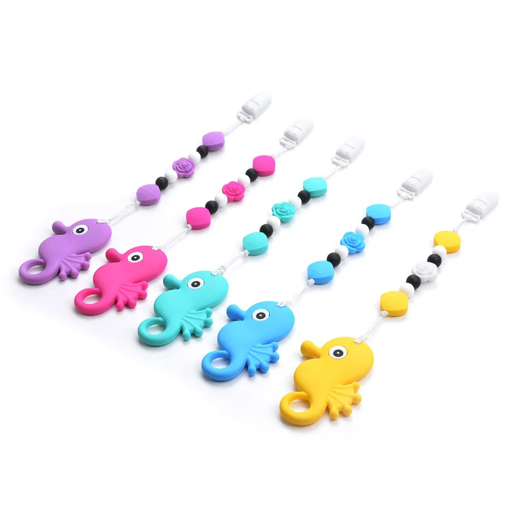 Силиконовая цепочка для прорезывания зубов Seahorse игрушка зажимы соски подвеска