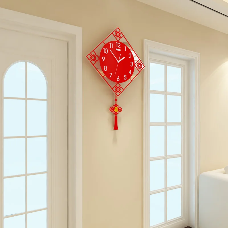 MEISD Традиционный китайский стиль Ruyi Узел Swingable настенные часы современный дизайн Красный Черный Висячие часы гостиная
