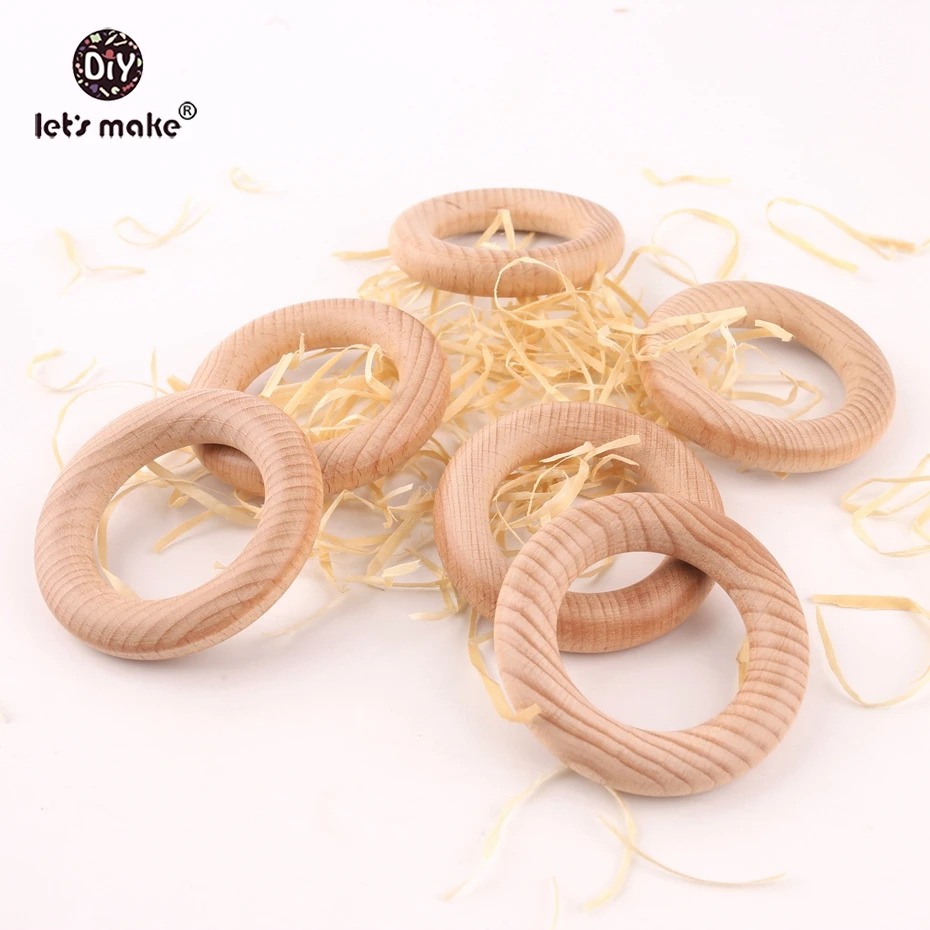 Let's make Beech Wooden Teething Ring 65mm 20pcs Baby Teether DIY Nursing Materials Accessories Necklace Making Tiny Rod | Мать и