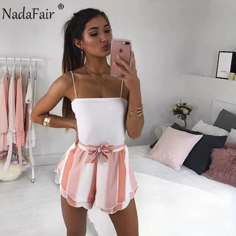 Nadafair повседневные летние шорты в полоску с завязками женские двухслойные шорты с принтом