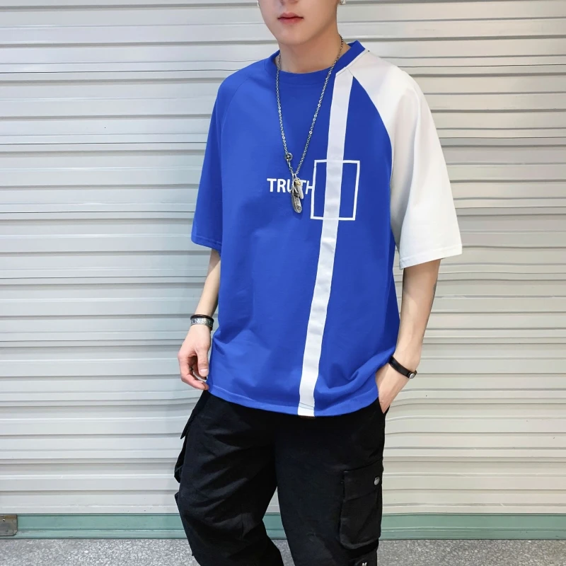 Мужская свободная футболка с круглым вырезом и принтом в консервативном стиле