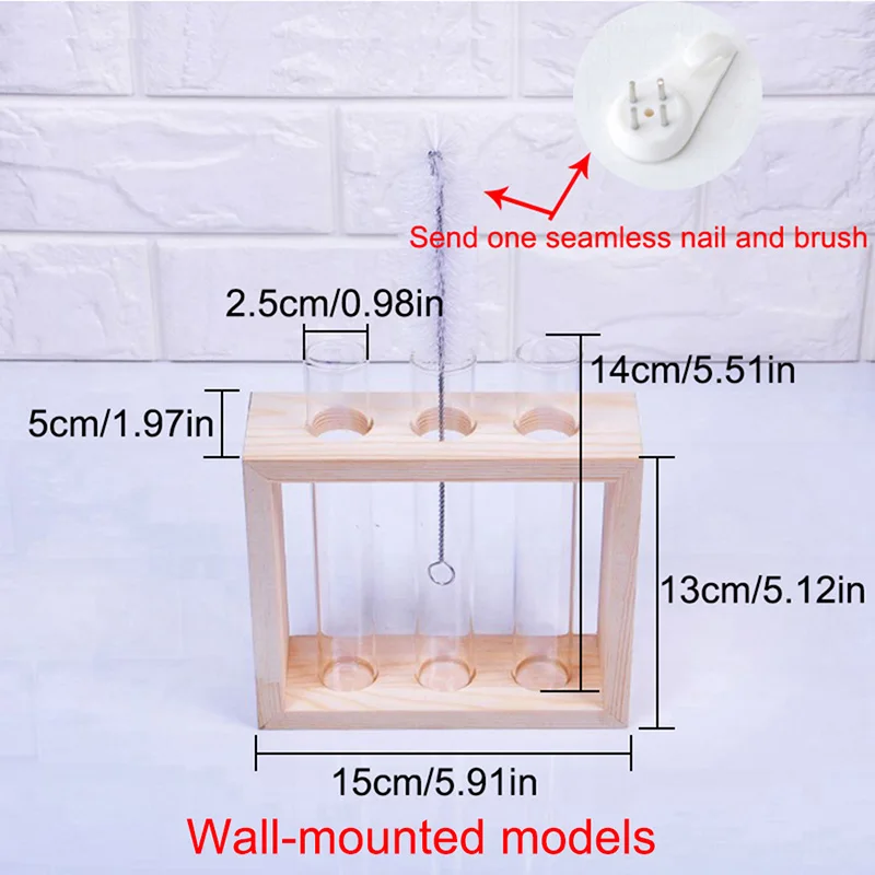Hanging wall Настенный хрустальный стеклянный пробирка ваза в деревянной подставке для цветов растения для дома и сада кафе бар настольные украшения цветочный горшок - Цвет: Hanging wall