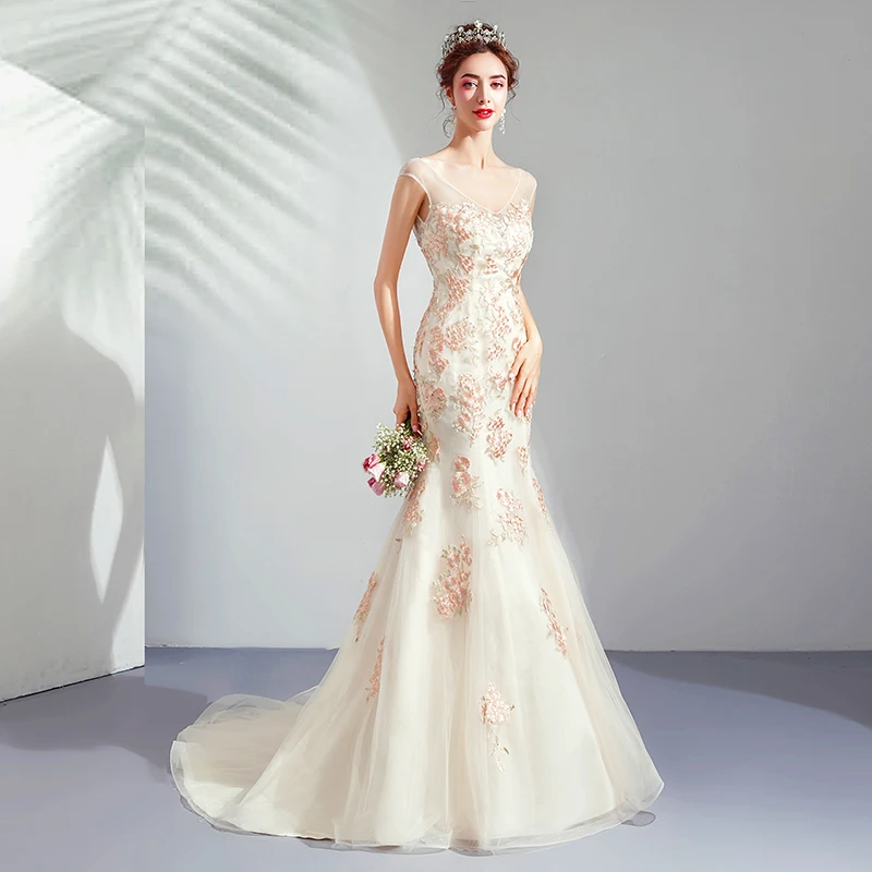 Элегантные свадебные платья русалки с v образным вырезом и рукавами крылышками