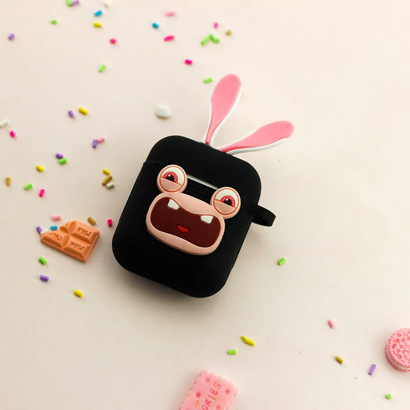 Airpods чехол противоударный Для Apple Bluetooth наушники зарядка кролик жуков кролик ультра тонкий мягкий ремешок защитный чехол для кожи - Цвет: Черный