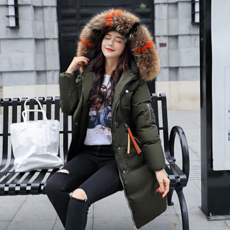

New Winter Cotton Coat Female Large Fur Collar M-3XL 2020 Long Loose Thicken Down Parka Padded Outwear Women Multi-color