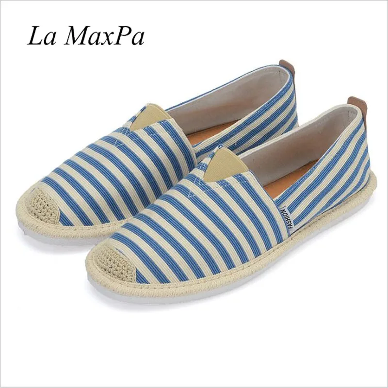 Туфли мужские холщовые в полоску пеньковые стельки плоская подошва эспадрильи