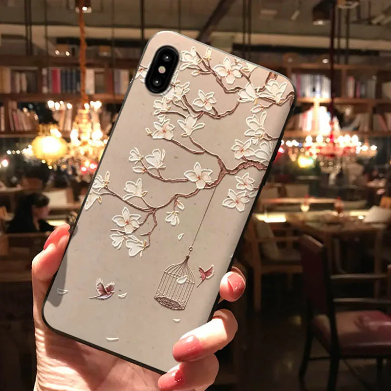 Hot Flower Bird Embossed Phone Case for iPhone 11 12 13 Pro Max X XS MAX XR Soft Back Cover 8 7 6 Plus Coque Capa | Мобильные
