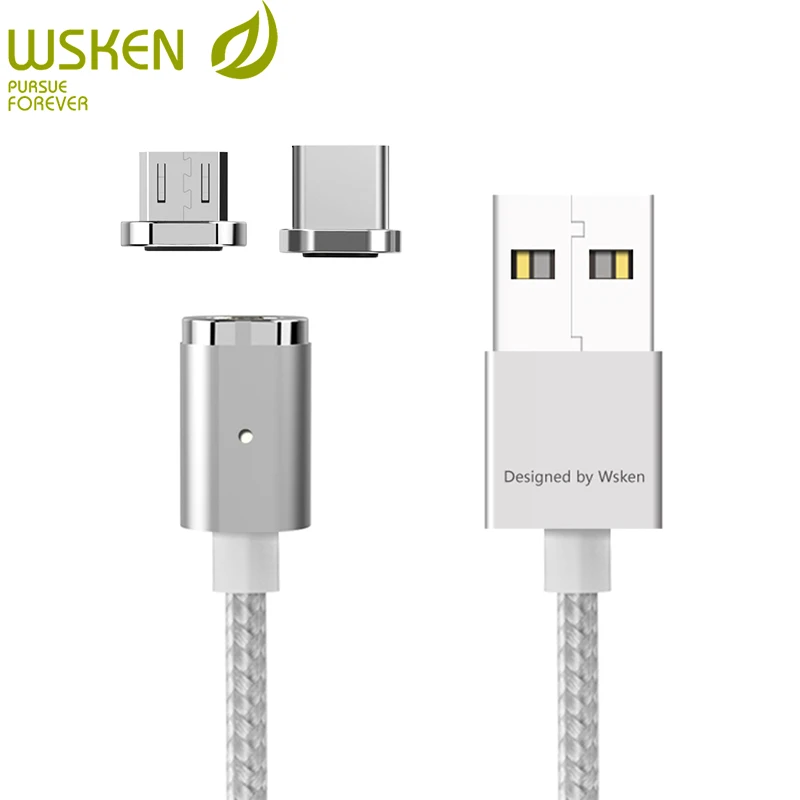 WSKEN Магнитный кабель Micro usb type C 2 в 1 Mini 2 Магнитный кабель для быстрой зарядки для Sansung S7 S8 Note 8 Hauwei USB C