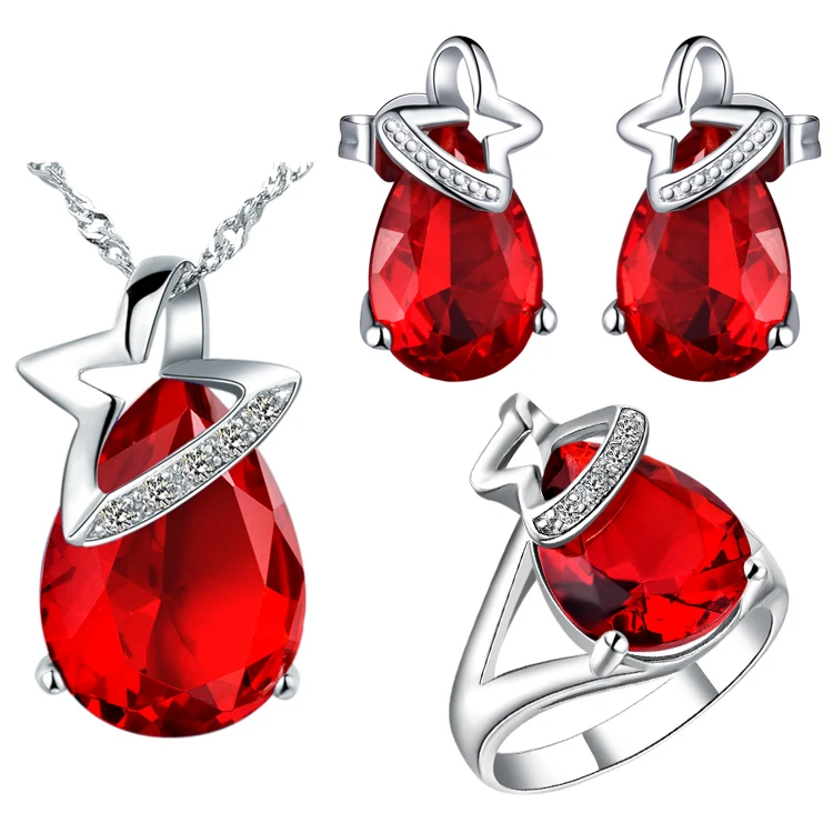 Женский свадебный юбилей светло голубой кристалл ожерелье/кольца/серьги белый