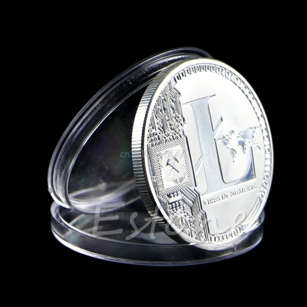 Памятные монеты посеребренные 25 LTC Litecoin Vires в цифрах медальон Новая монета