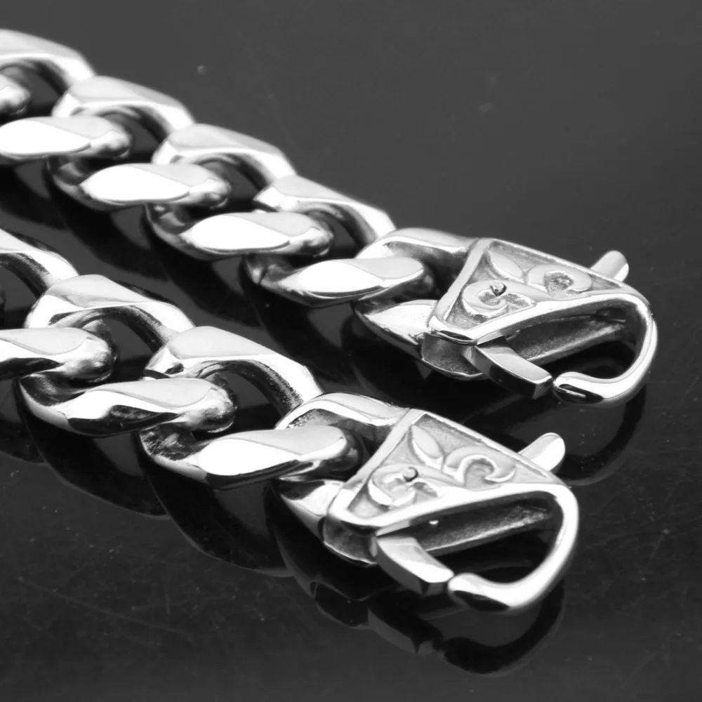 

13/15/17MM Cool 316L Stainless Steel Silver Color Cuban Curb Chain Biker Jewelry Mens Boys Bracelet Bangle 7"-11" Christmas Gift