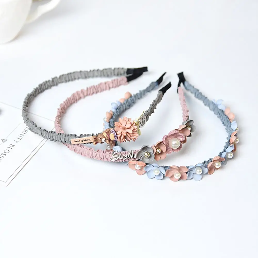 Korean Flower Headband for Girls Rhinestone Crown Hairbands High Quality Women& Girls Hair Accessories Party Handmade Jewelry