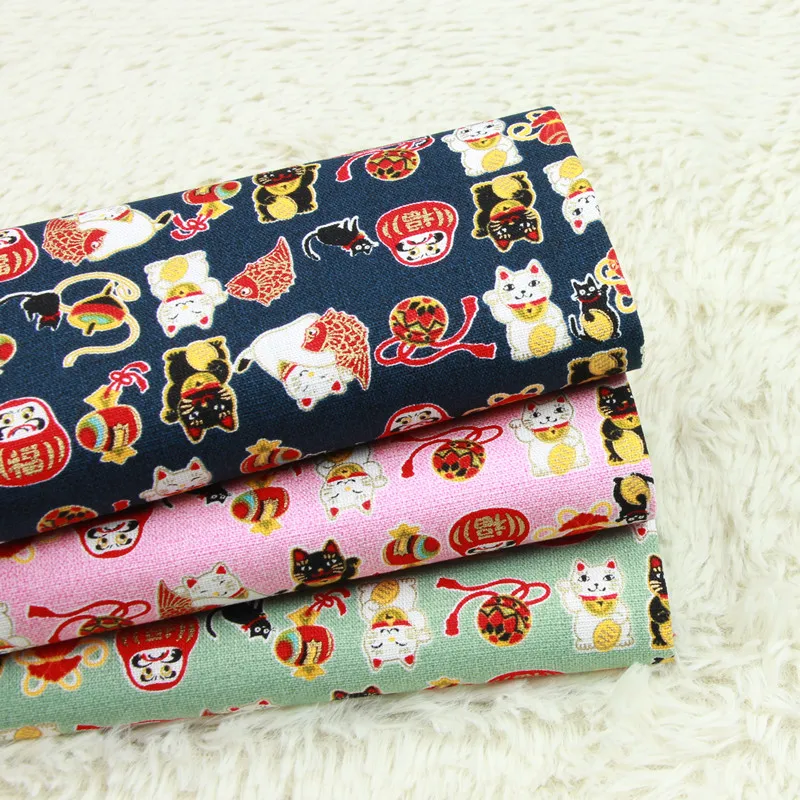 

Half Yard Thick Cotton Fabric Soft Breeze Gilt Fortune Cat Print Handmade DIY Bag Mouth Gold Package Cloth 100% Cotton T554