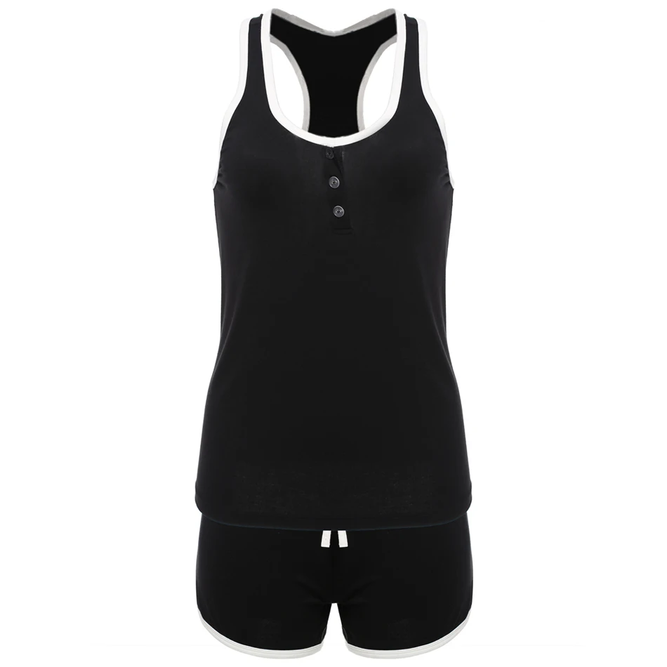 Ekouaer, женская короткая сексуальная пижама, короткий рукав, Camisole Cami, набор, новинка, весна-лето, домашняя одежда, хлопок, ночная рубашка, костюм - Цвет: Style 1 Black