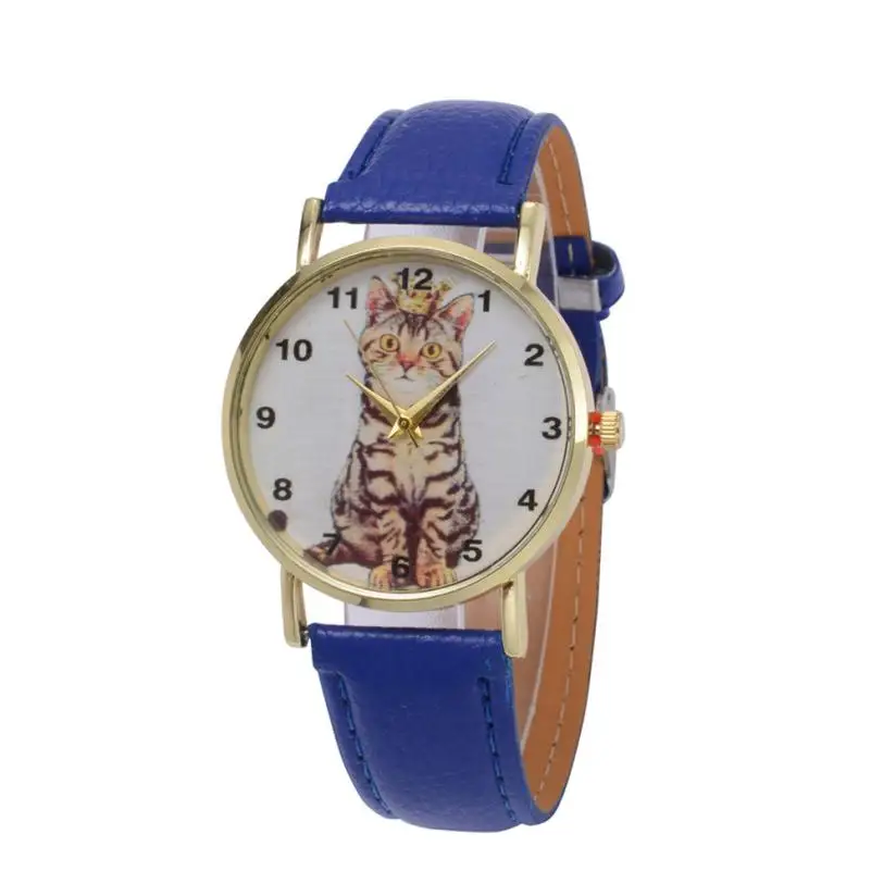 Синий Стильные Relogio Feminino Reloj Mujer женские часы с милым рисунком кота простой роскошный дизайн кварцевые аналоговые круглые наручные часы p50 - Цвет: Синий