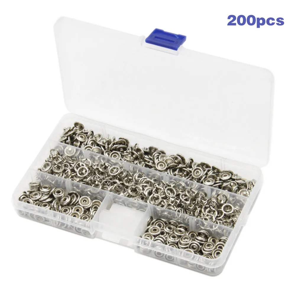200Pcs 100/200 шт Металлические вставные кнопки Пресс Кнопка Медь крепеж Пресс шпильки тонком каблучке на застежке; сандалии из ткани со снимки с коробкой - Цвет: 200Pcs