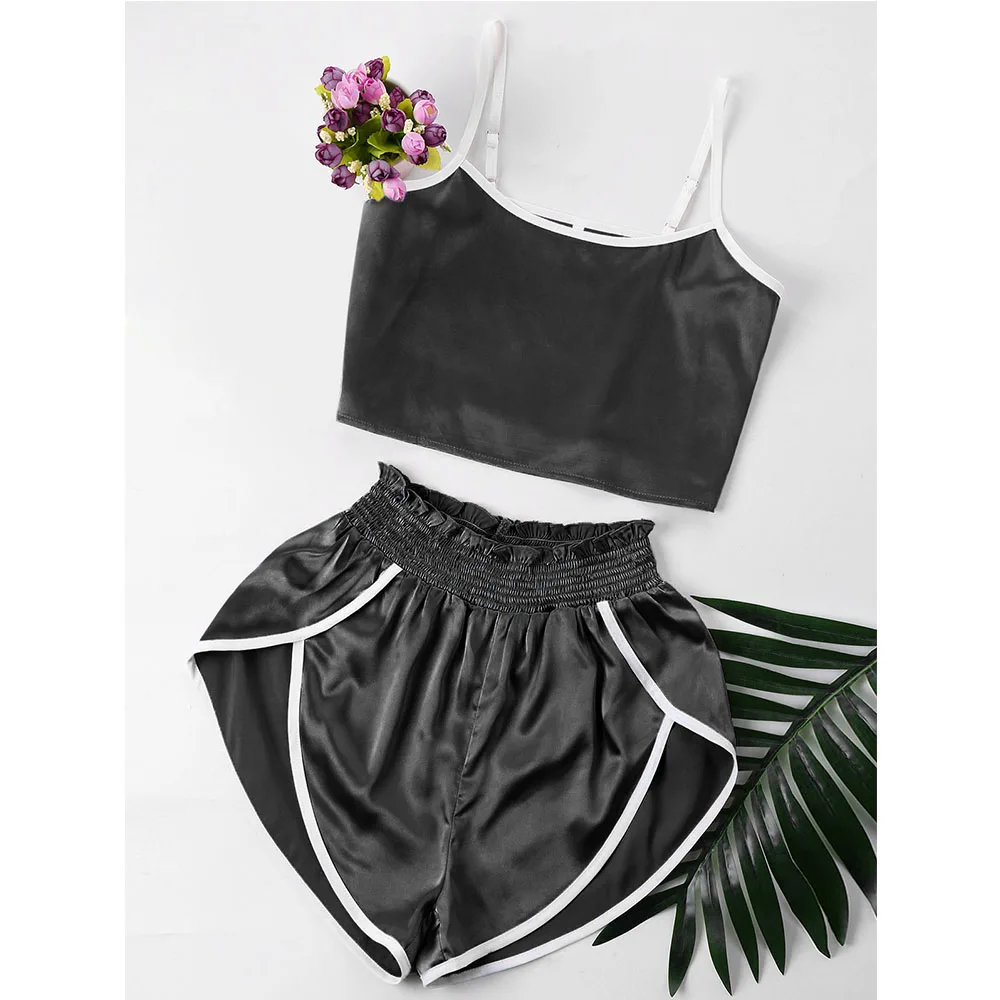 ZAFUL Контрастная отделка Ками и шорты Женские комплекты из двух частей Летние