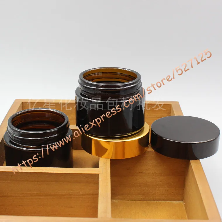 50 г банка для крема из коричневого/янтарного стекла с алюминиевой крышкой многих