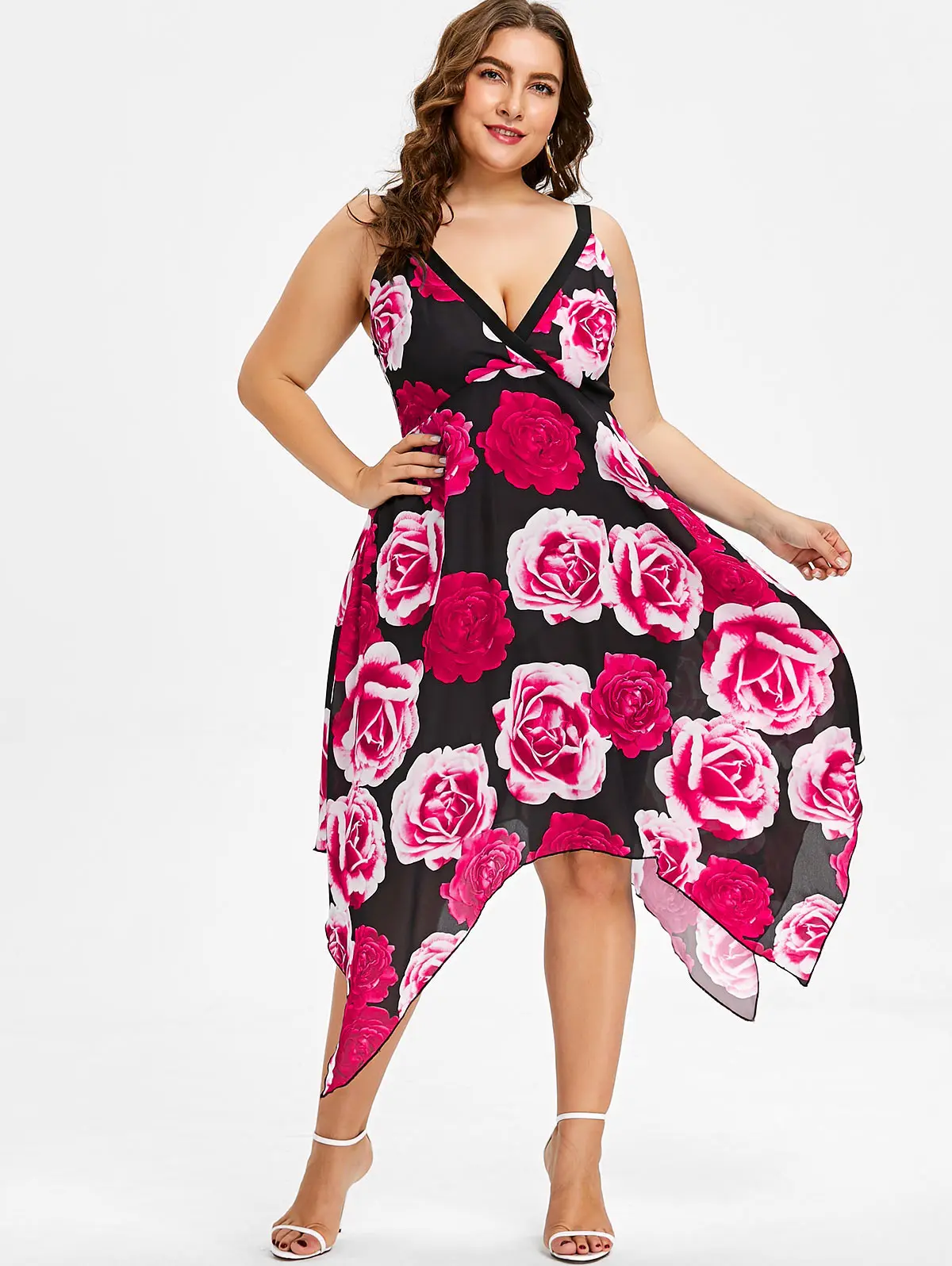 Wipalo Plus Size Floral Empire Waist Handkerchief Dress Women Summer Robe Femme 2018 Spaghetti Strap Sleeveless Dresses | Женская одежда