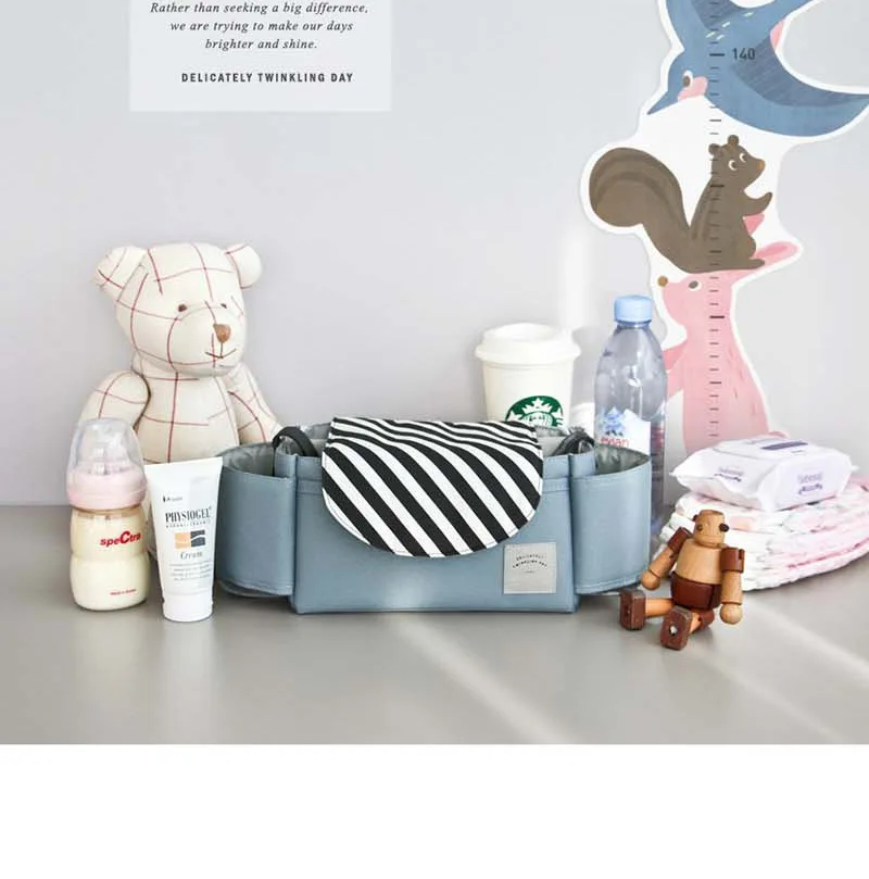 Hot Droship! Multifunctional Mummy Bag Diaper Bags Baby Diaper Nappy Polyester Stroller Striped Hanging Bag Bottle Hook Storage