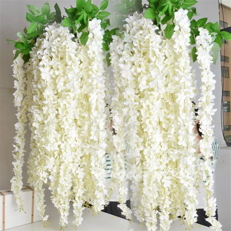 comprar 120 Pçs/lote 165 Cm Branco De Seda Artificial Hortênsia Flor Wisteria Vine Garland Ornamento De Suspensão Para Casa Jardim Decoração Do Casamento