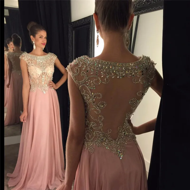 

Sexy 2016 See Though robe de Backless Cap Sleeve Crystals Beads Robe de soiree vestidos de fiesta Evening Pageant Dress