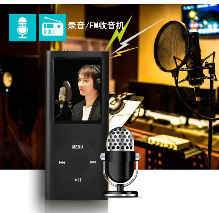 BGreen мини тонкий металлический чехол MP3 плеер с ЖК экраном fm радио Микрофон