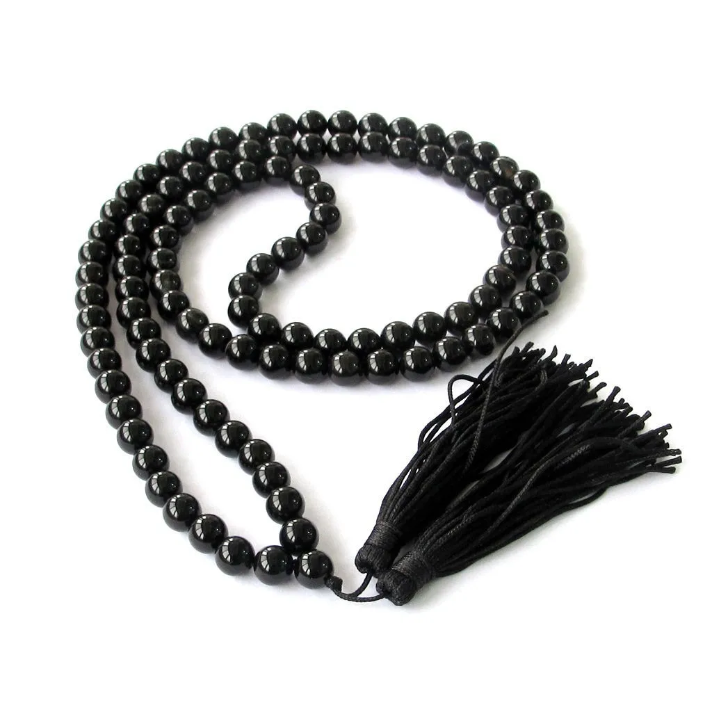 

Buddhist 108 Beads Natural Black Stone Stone Japa Mala with Tassel Prayer Beads High Quality Free shipping