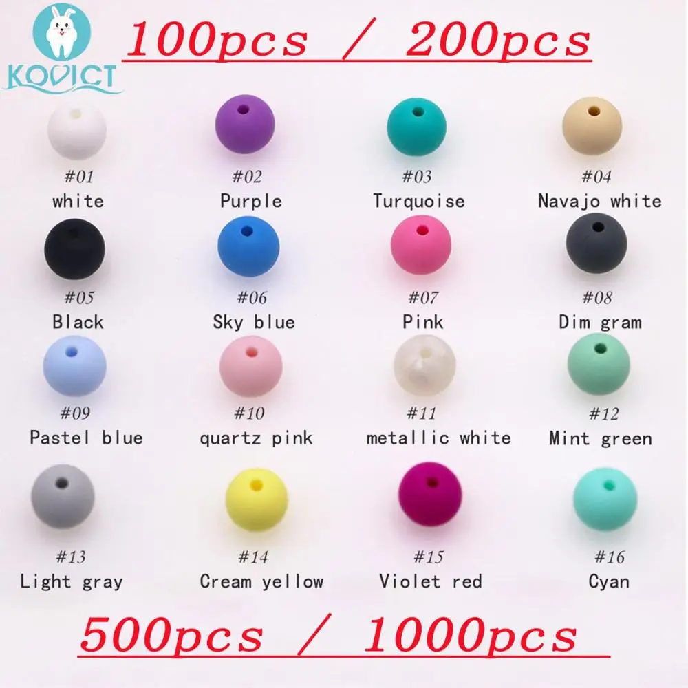 Kovict 100/200/500/1000 шт. Силиконовые Круглые бусины 12 мм, Фурнитура для бижутерии, соски с цепочкой, подарок для новорожденных Круглый Силиконовый Прорезыватель для зубов из бусин для Цепочки и ожерелья