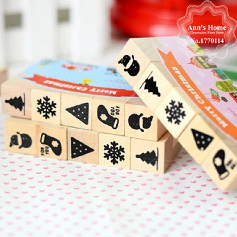 

5pcs/lot MERRY CHRISTMAS Wooden Decoration Stamp Rubber DIY Scrapbooking Vintage InkPad Stamp Set Christmas Decor Stationery Set