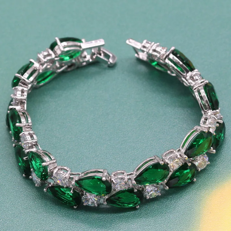Classic Water Drop Green Zircon 925 Silver Jewelry Sets for Women Necklace Pendant Rings Clip Earrings Bracelet Free Box | Украшения и