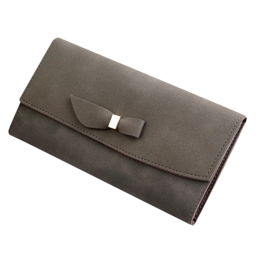 Dark Gray Кошелек для монет, женский длинный стильный модный кошелек с бантиком и строчкой для нескольких карт, держатель для карт, сумка monederos para mujer monedas, Прямая поставка - Цвет: Dark Gray