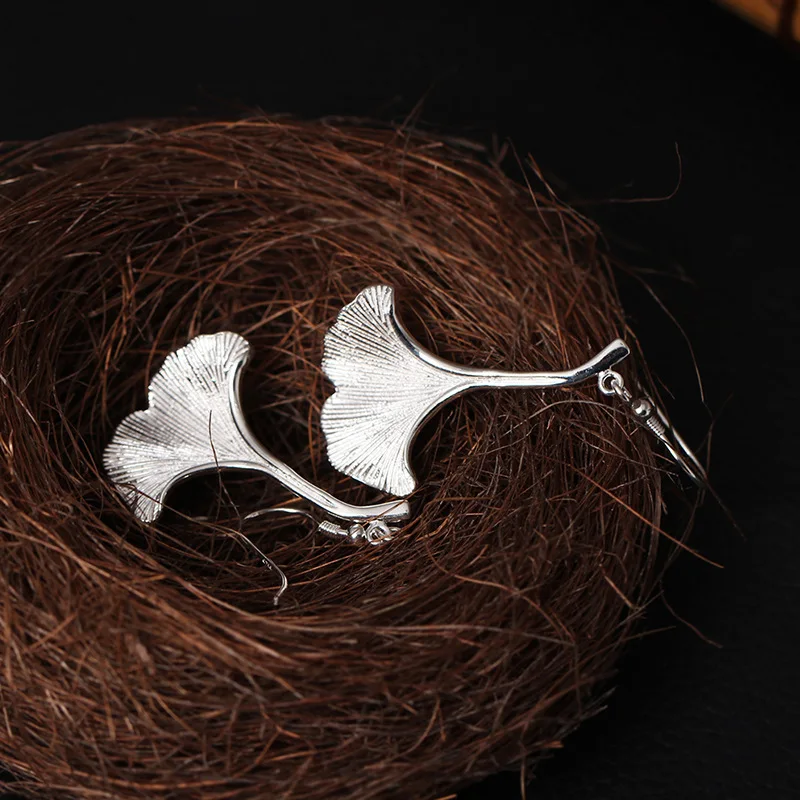 Висячие серьги с листьями гинкго из стерлингового серебра 925 пробы для женщин