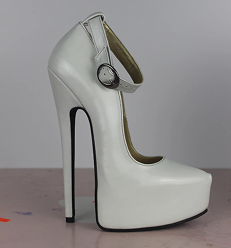 Full grain Leader pump EXTREME high HEEL 20CM heel 6cm platform women shoes Sexy fetish Heels sexy with Buckle | Обувь