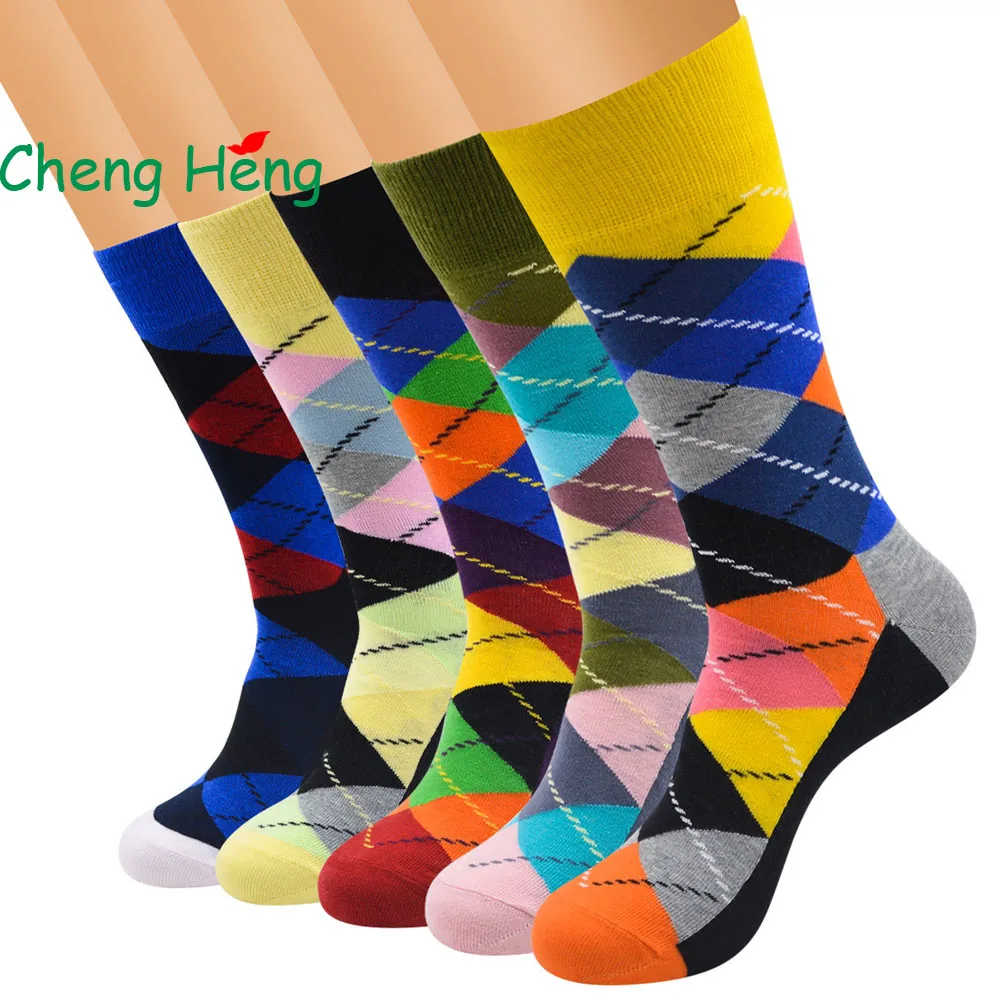 

Cheng Heng 12 pairs/bag New Hot Summer European style Men Socks Personality Square Pattern Cotton Socks Mens 5 colors