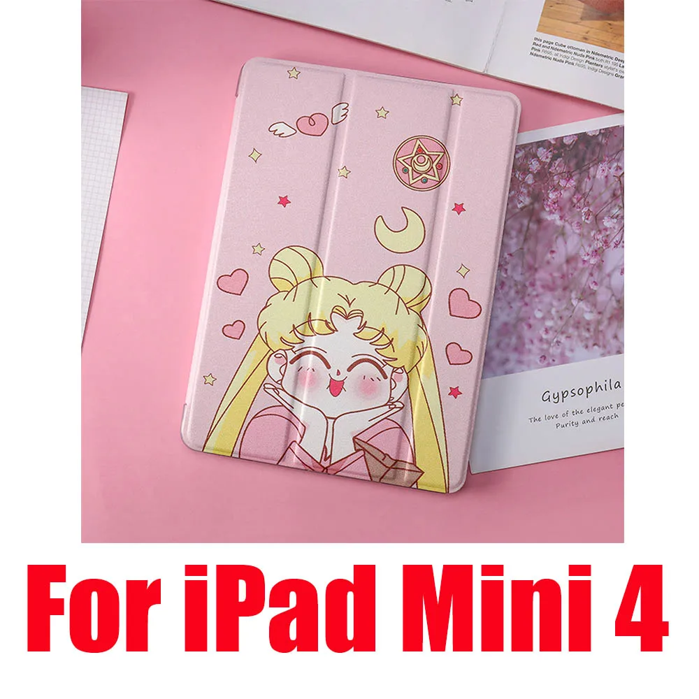 Acting Cute Mini 4 Милые Чехлы Сейлор Мун для iPad 2/3/4 Mini 1 2 3 4 5 Air 1 2 10,5 Pro 9,7 10,5 мягкий кожаный чехол для планшета - Цвет: Acting Cute Mini 4
