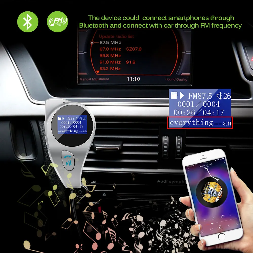 Aozbz Bluetooth автомобильный набор, свободные руки, mp3 музыкальный плеер FM передатчик модулятор 2.1A устройство для автомобиля с двумя портами USB Зарядное устройство Поддержка, u-диск, tf-карта, DC 12 V/24 V