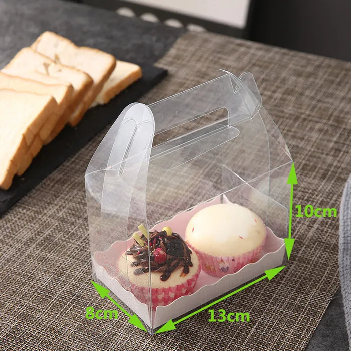 10set Clear Plastic Bakery Cookies christmas board holder Boxes container roll cake paper packaging baking with pad handle - Цвет: 13x8x10cm
