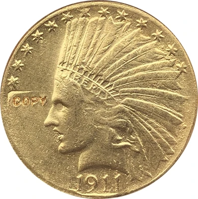 

24-каратное позолоченное 1911-D $10 Золотая индийская половина орла копия монеты Бесплатная доставка