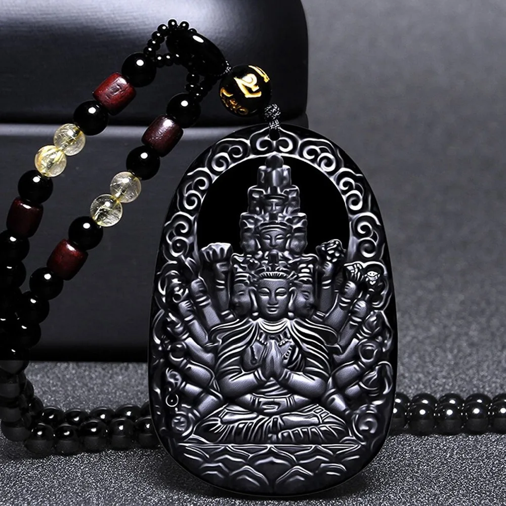 Изысканное ювелирное изделие Clin-kk обсидиан 1000 рук рука Avalokitesvara Bodhisattva Kwan-Yin