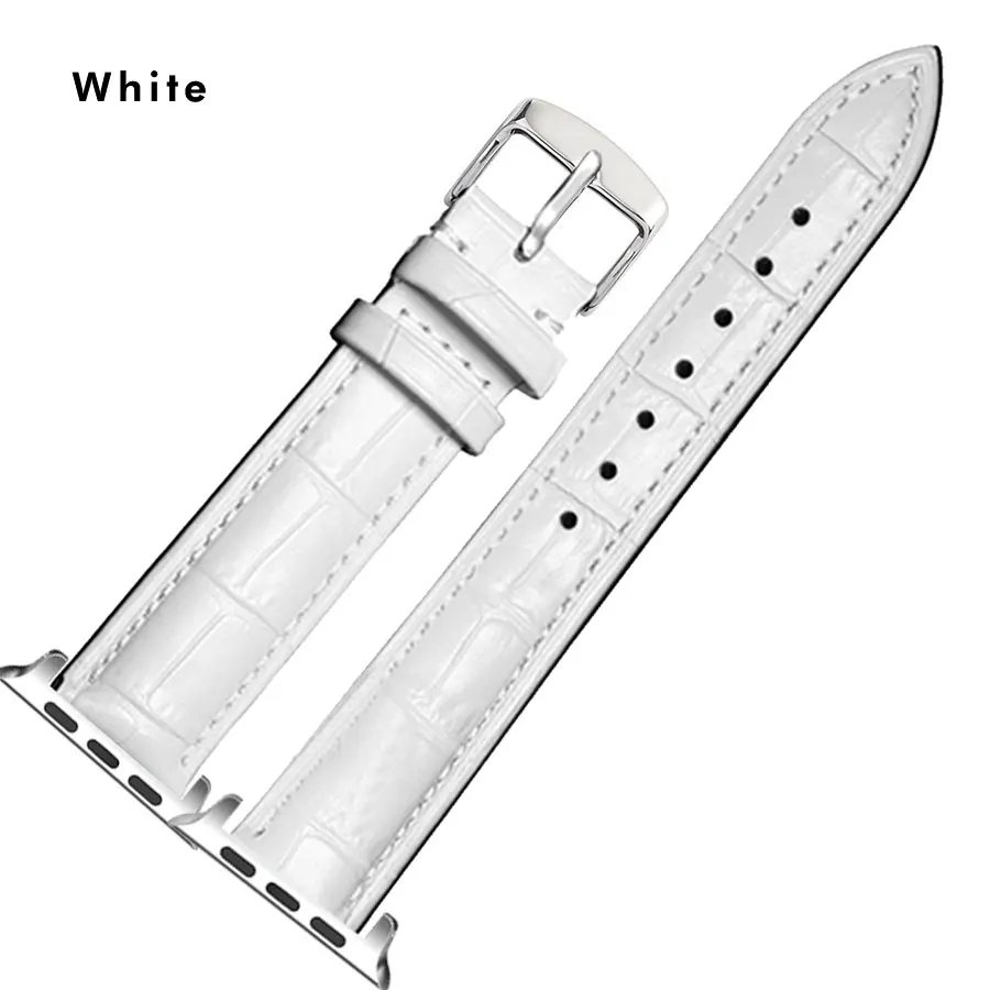 White Gennuine кожа Ремешки для наручных часов для Apple Watch 38 мм, 42 мм, 40 мм 44 крокодил спортивный ремешок для наручных часов iWatch серии 4/3/2/1 браслет - Цвет ремешка: White