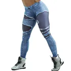 Женские леггинсы с имитацией джинсов, эластичные леггинсы с высокой талией для фитнеса и тренировок