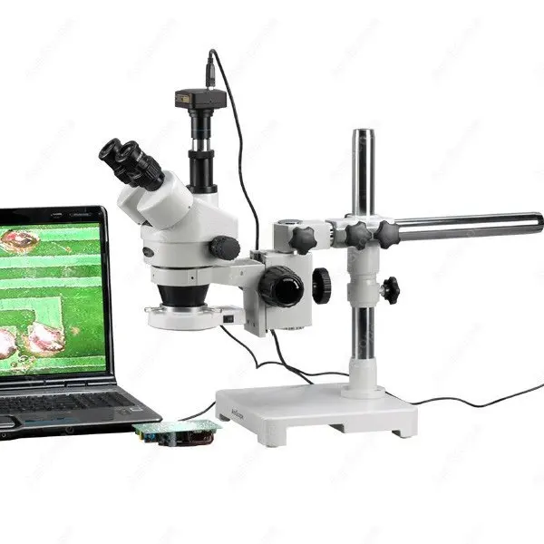 

LED Boom Stand Stereo Zoom Microscop-AmScope Supplies 3.5X-180X LED Boom Stand Stereo Zoom Microscope + 5MP Camera