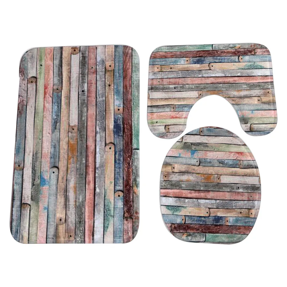 3 шт. Нескользящие коврики для ванной с рисунком под дерево набор туалетных