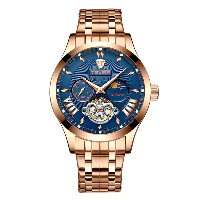 GLD BU Tourbillon Tevise Лидирующий бренд Мужские механические часы автоматические Модные Роскошные мужские часы из нержавеющей стали Relogio Masculino - Цвет: GLD BU