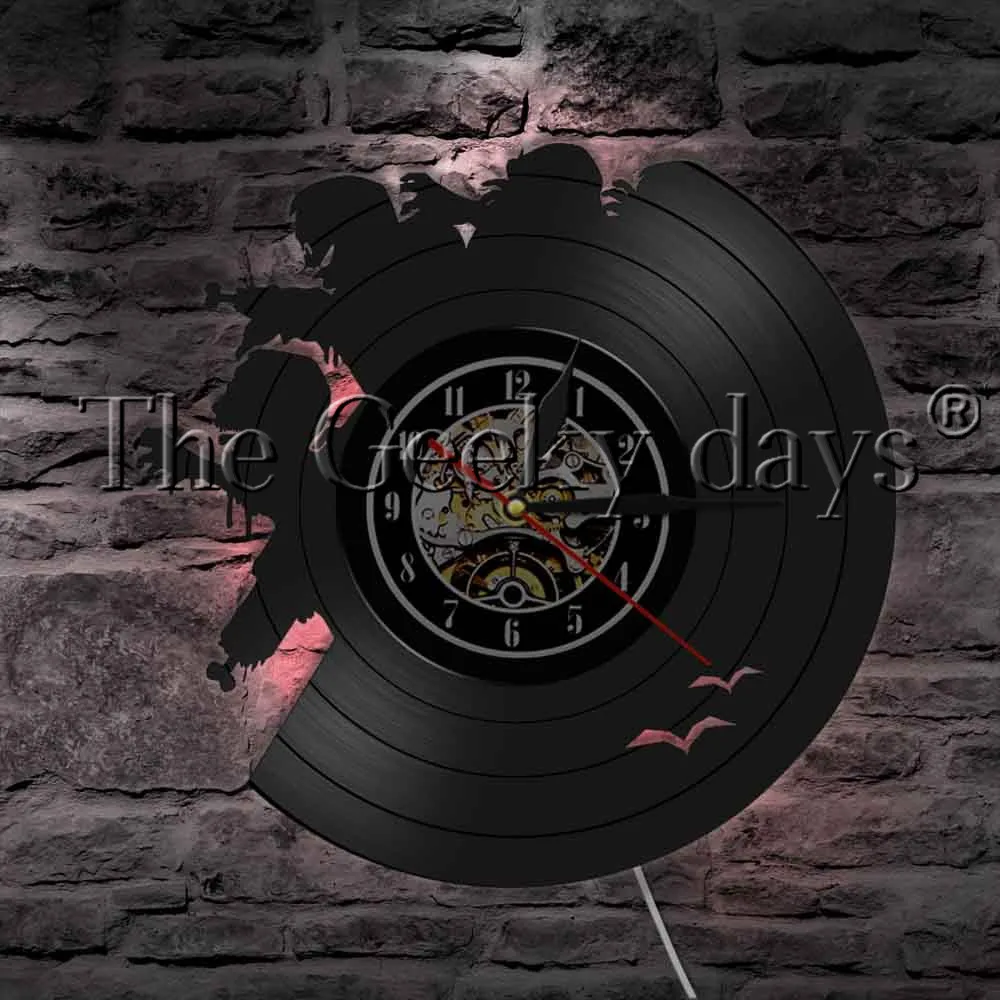 

Zombie Monsters Family Vinyl Record Wall Clock LED Night Light Halloween Horror Scary Decor Zombies Outbreak Wall Clock