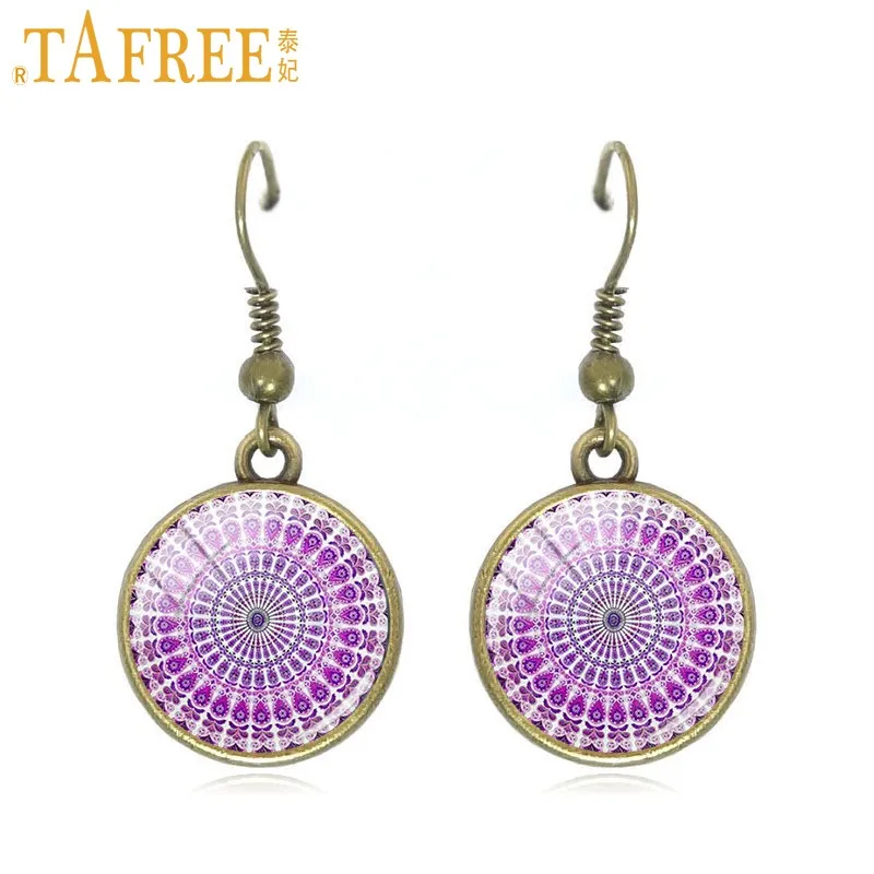A445 TAFREE Хиппи Мандала серьги помпоном Bohemian Paisley медитации висячие серьги стекляный с картинкой художественное оформление круглый ювелирные изделия A448 - Окраска металла: A445